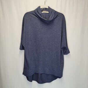 Soft Surroundings Women's Small Medium Shirt Top Short Sleeve Blue Cowl Neck